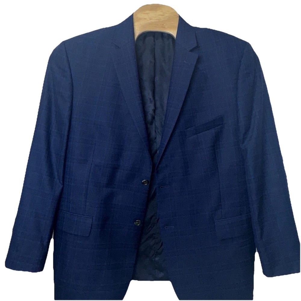 Jos A Bank Reserve Blazer‎ Mens 48R Blue Windowpane Tailored Fit Wool Silk